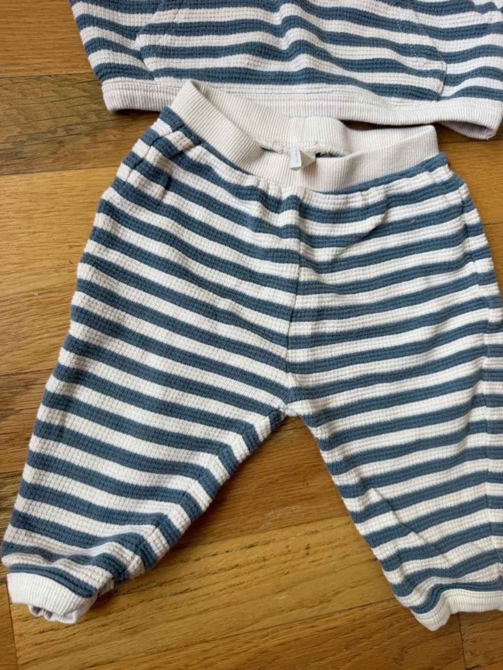 Quincy Mae Waffle Slouch Set | Ocean Stripe 6-12m